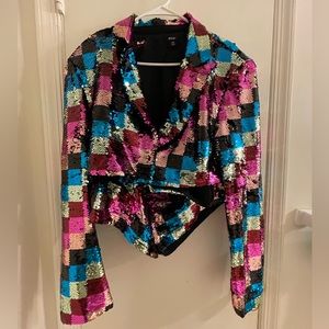 Checkerboard Sequin Cropped Blazer Set